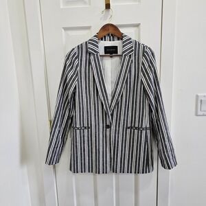 Banana Republic Striped Blazer Jacket Women Size 6 Gray White Button Front